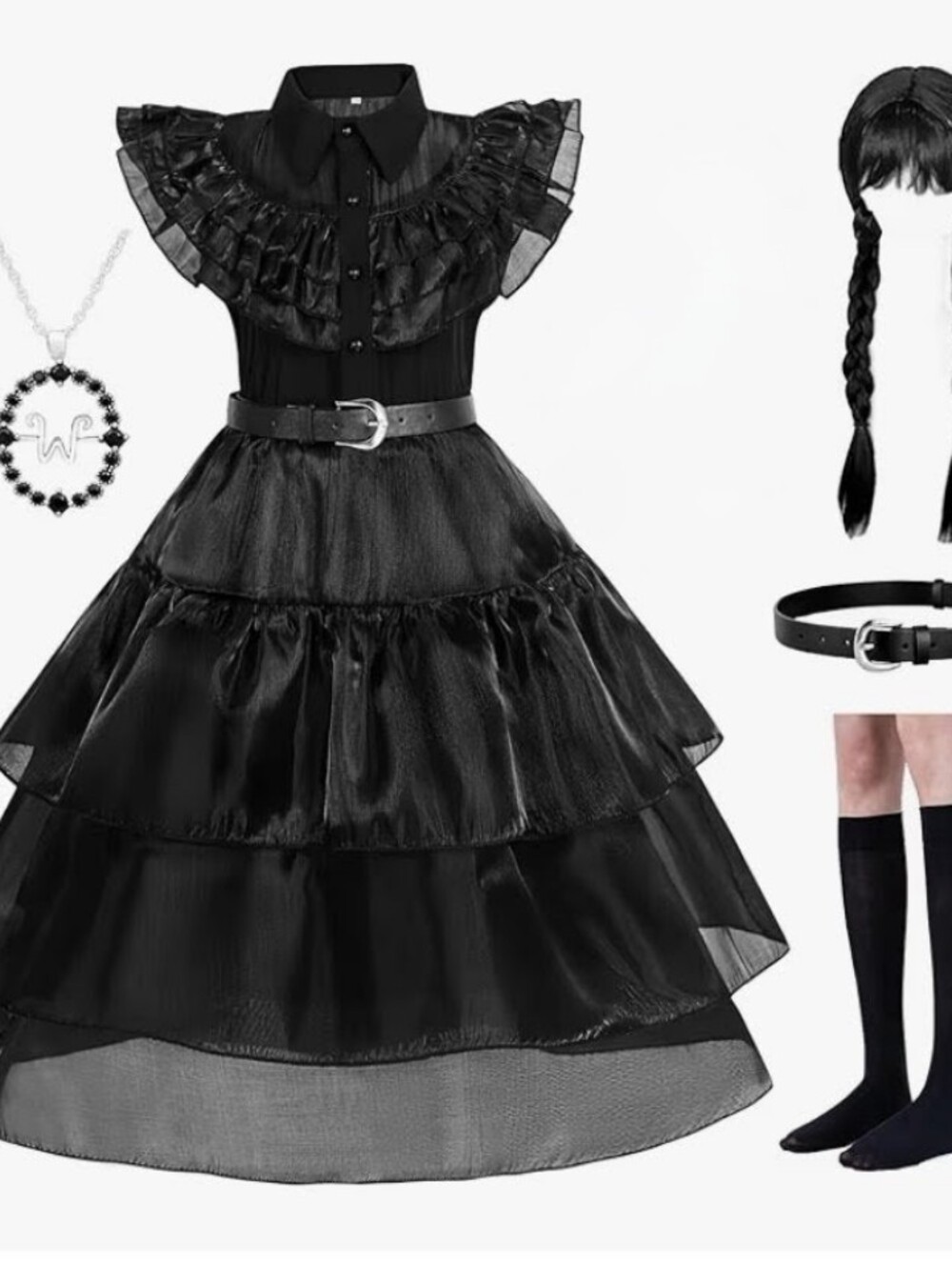 Wednesday Black Gothic Ruffle Costume & Accessories Size 120 (6-8 Years) NWT